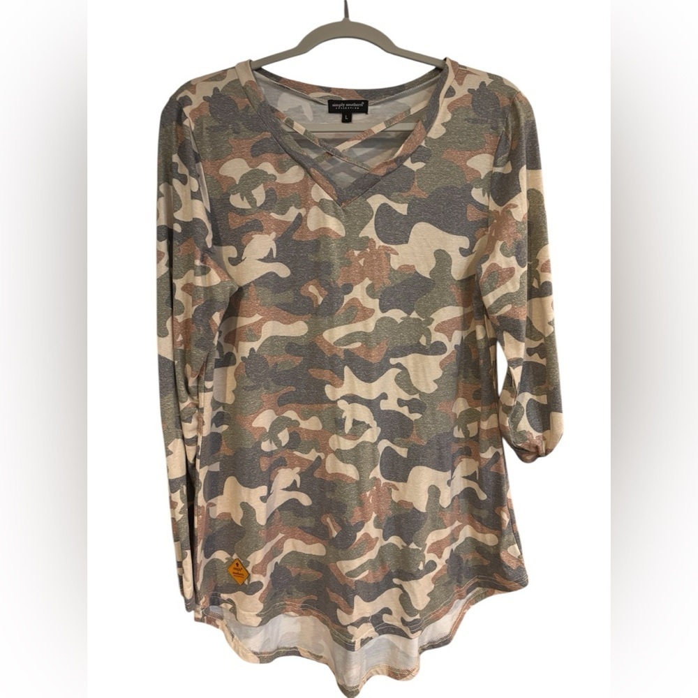 Simply Southern Camo Tunic with Sequin Patchwork Elbow NWOT